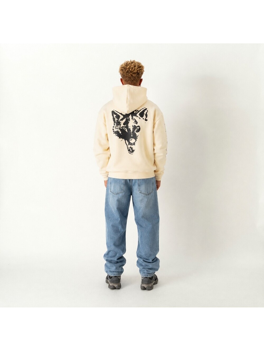 Kill Crew Wolf Graphic Oversized Fleece Hoodie Med Cream Streetwear Grunge - Picture 2 of 9